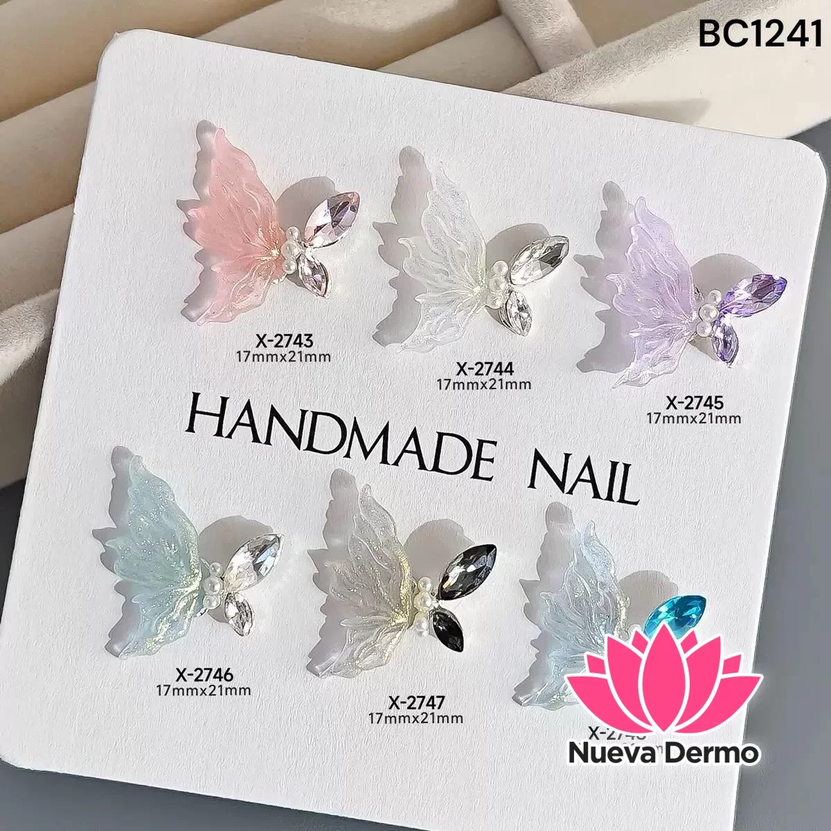 12PCS MARIPOSA PARA DECORACION DE UÑAS ROSA Y BLANCA NAEZ BC1241