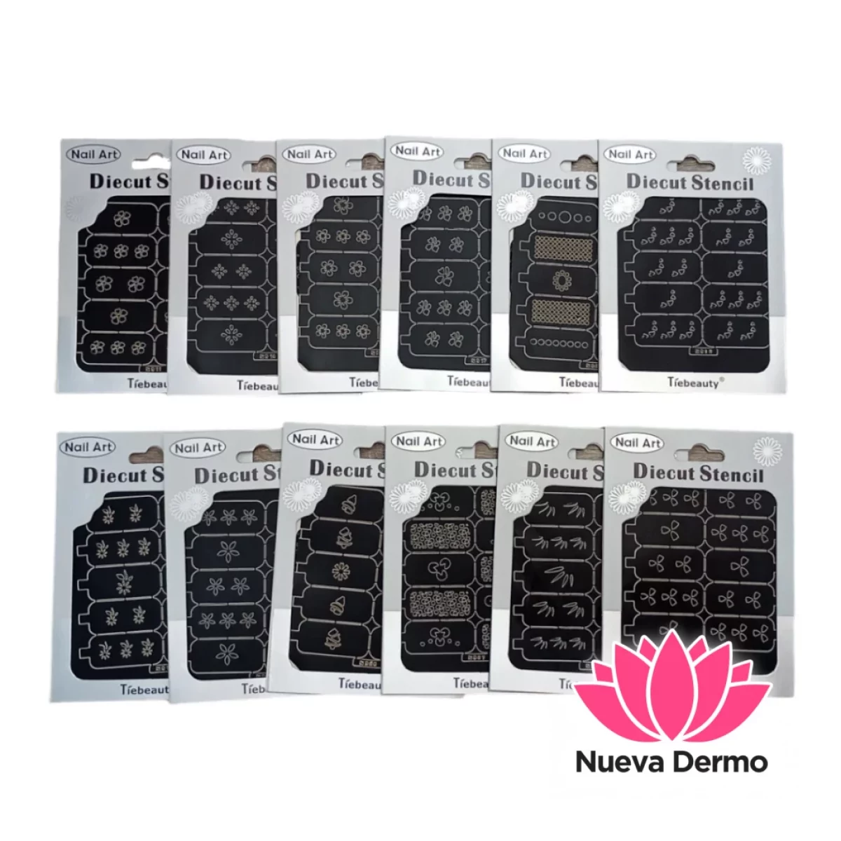 12PCS TIEBEAUTY NAIL ART DIECUT STENCIL PARA UNAS 6921381051174