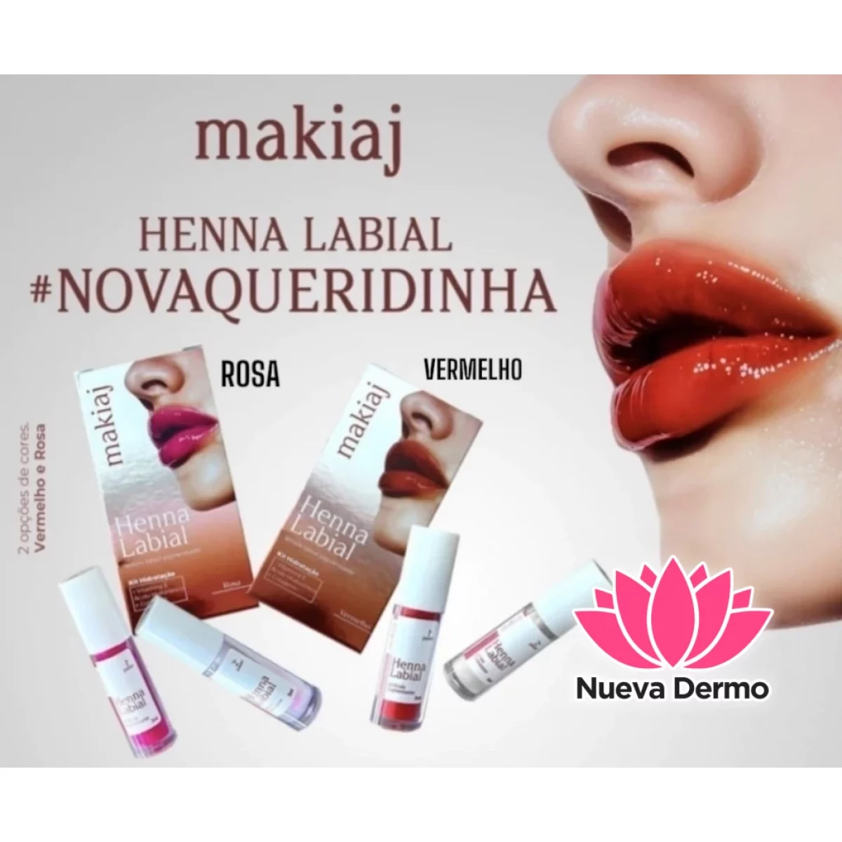 2 colores HENNA LABIAL MAKIAJ COLOR ROSA Y VERMELHO