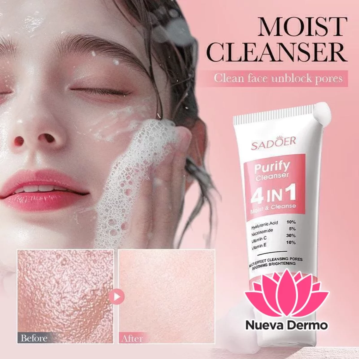4-In-1 Multi-effect Cleanser SADOER Pore Purification Cleansing Facial Cleanser
