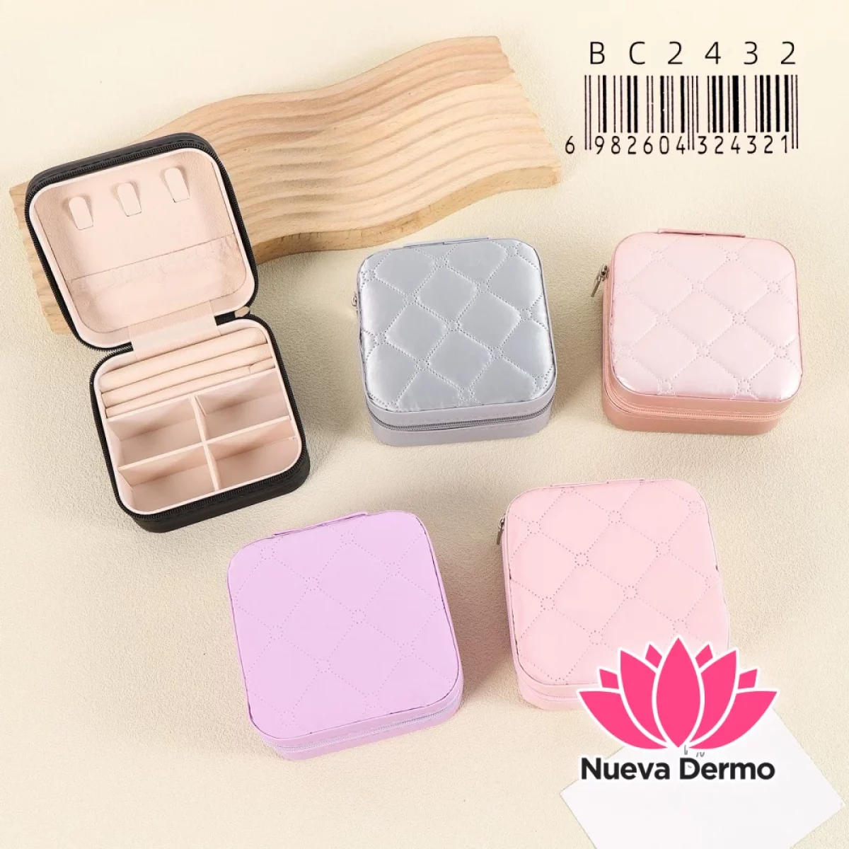 Alhajero de Viaje Portátil de Cuero PU con Relieve de Flor y Cierre BC2432/24321