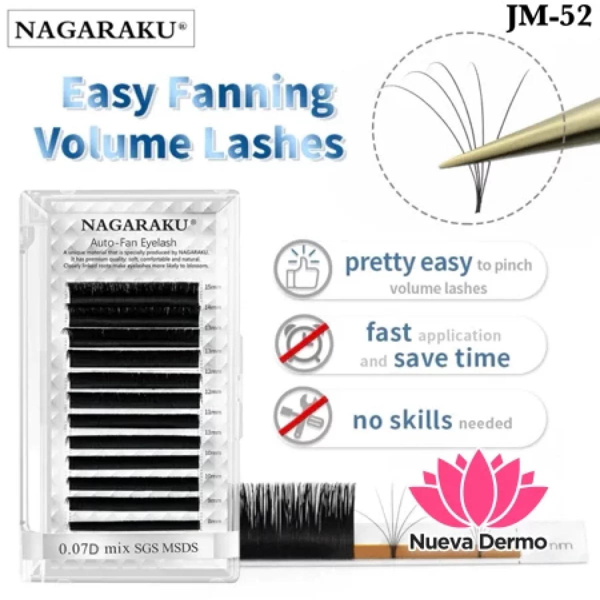 Auto-Fan Eyelash 0.07d Mix 8-15mm Extensiones De Pestaña Tecnologica Nagaraku