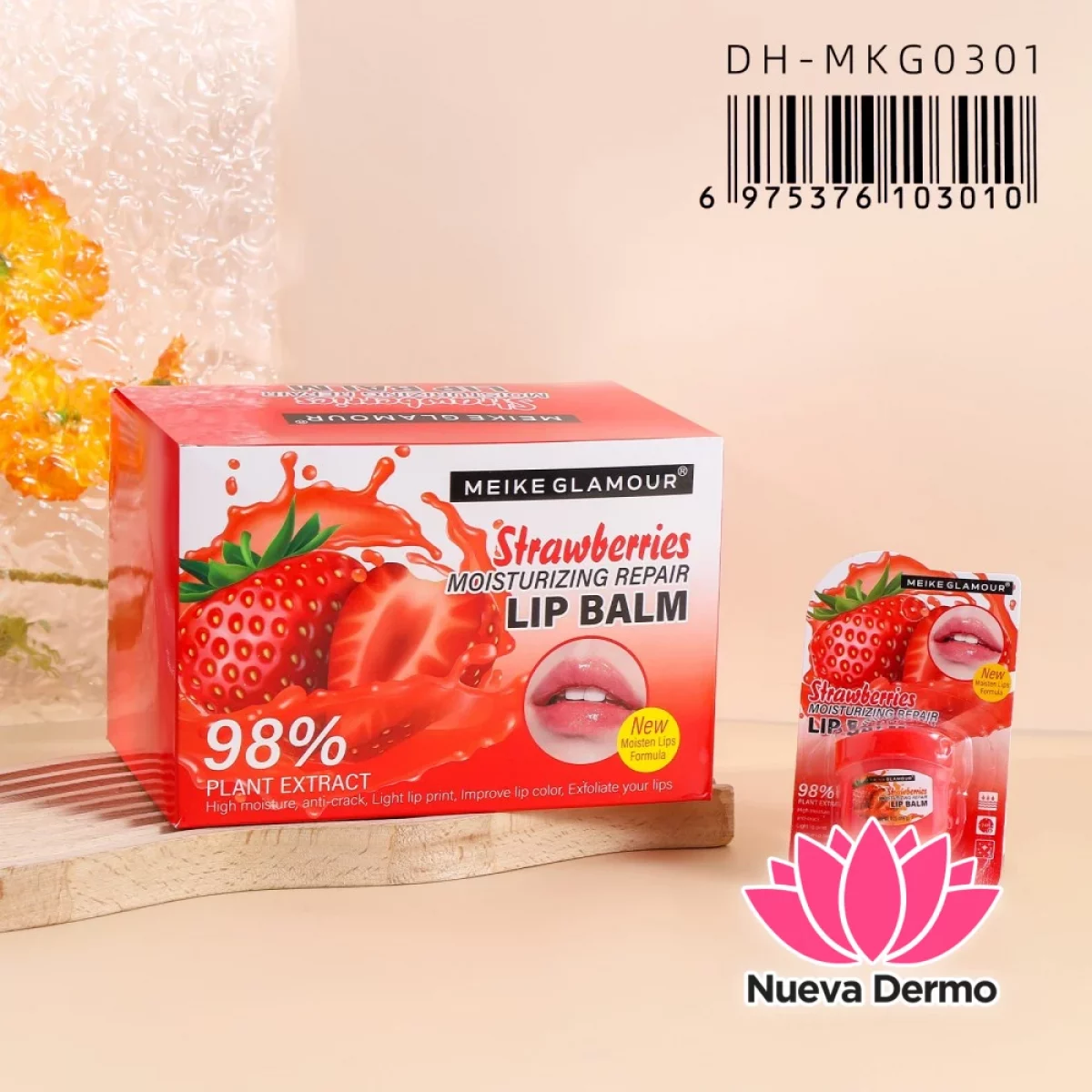 Bálsamo Labial de Frutilla Meike Glamour – Reparación e Hidratación DH-MKG0301/03010