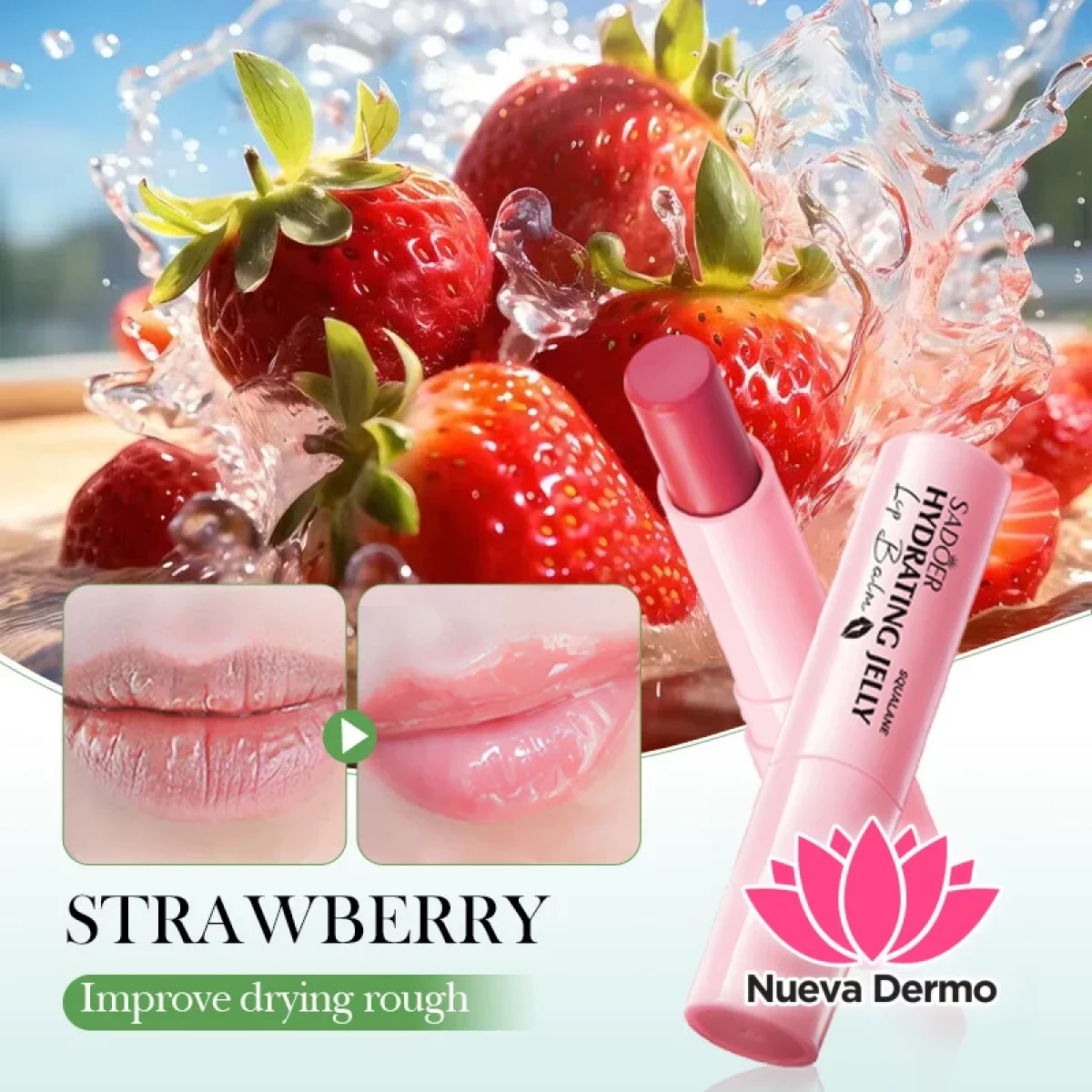BALSAMO LABIAL EN GEL DE FRUTILLA CON ESCUALANO HIDRATANTE ANTI RESEQUEDAD 01437