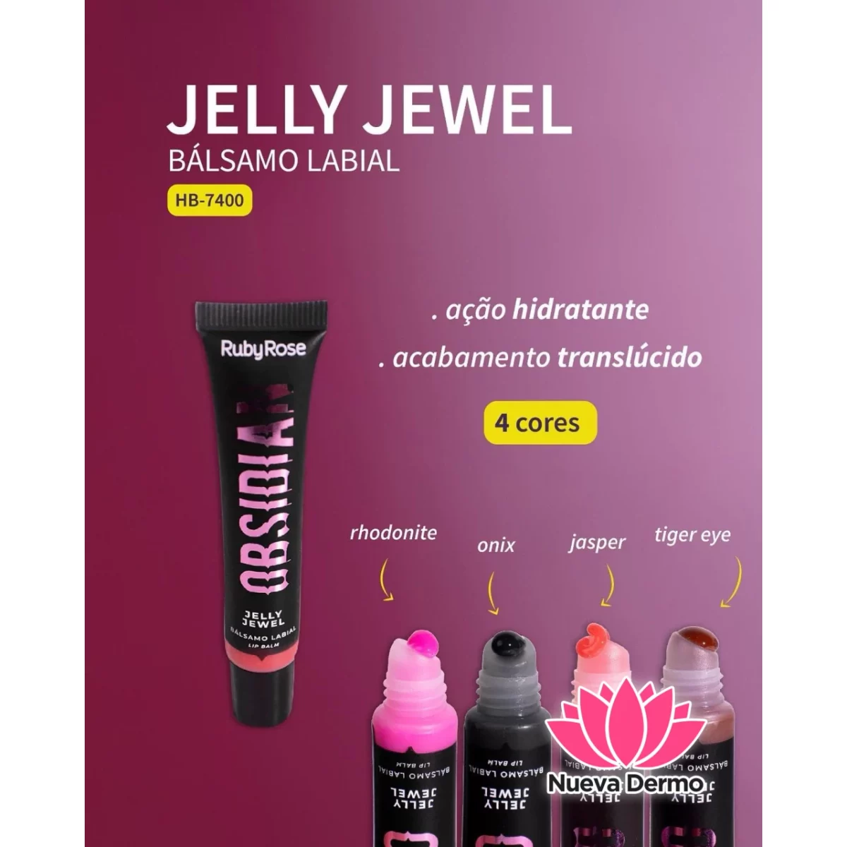 BALSAMO LABIAL GLOSS COLOR JELLY JEWEL OBSIDIAN RUBYROSE CD: HB-7400