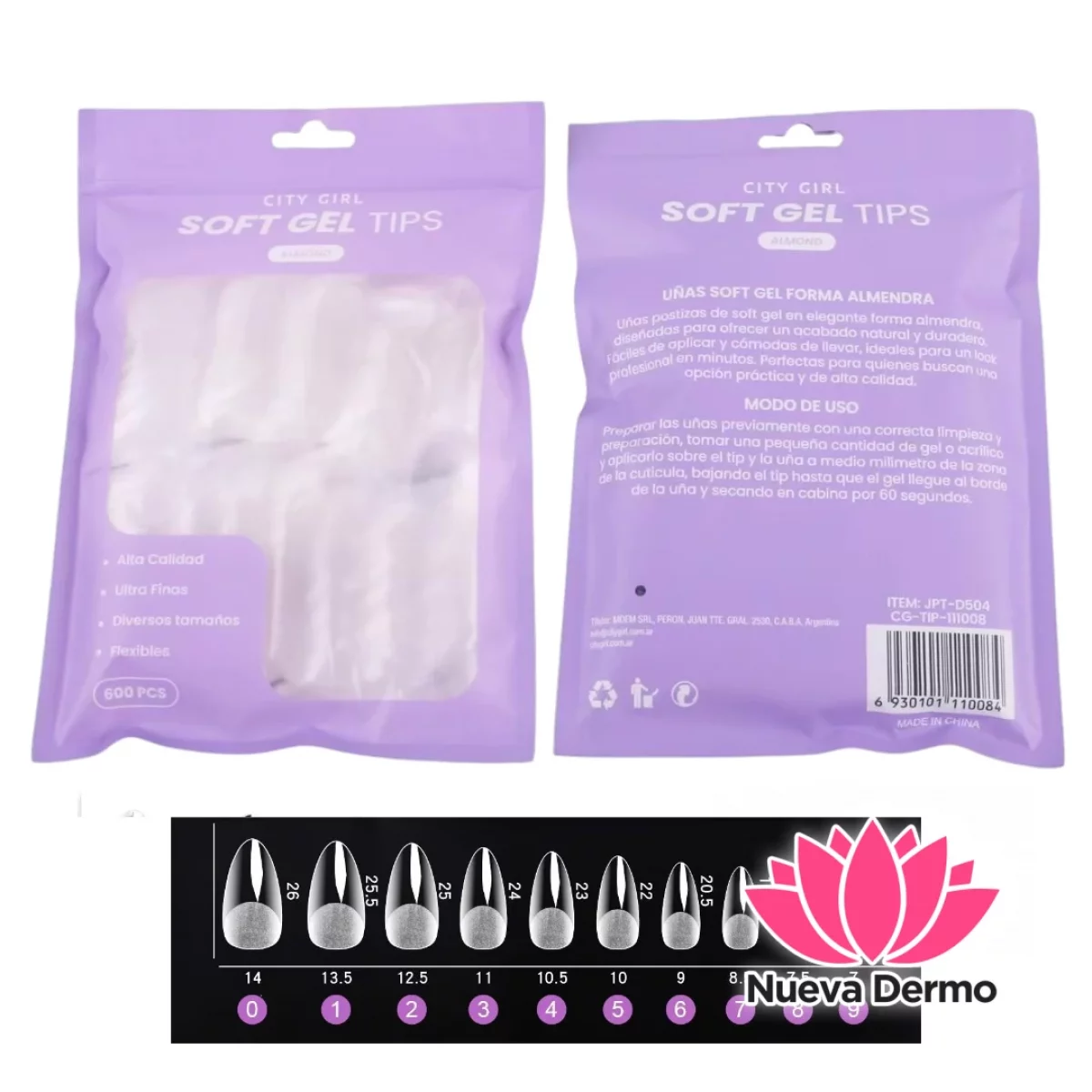 BOLSA TIPS SOFT GEL ALMENDRA 600PCS – CITY GIRL