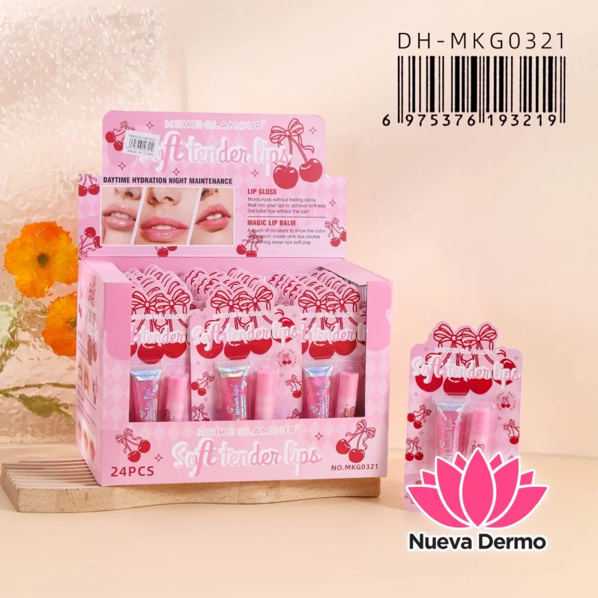 Brillo Labial y Bálsamo 2 en 1 Meike Glamour – Aroma a Cereza DH-MKG0321/93219