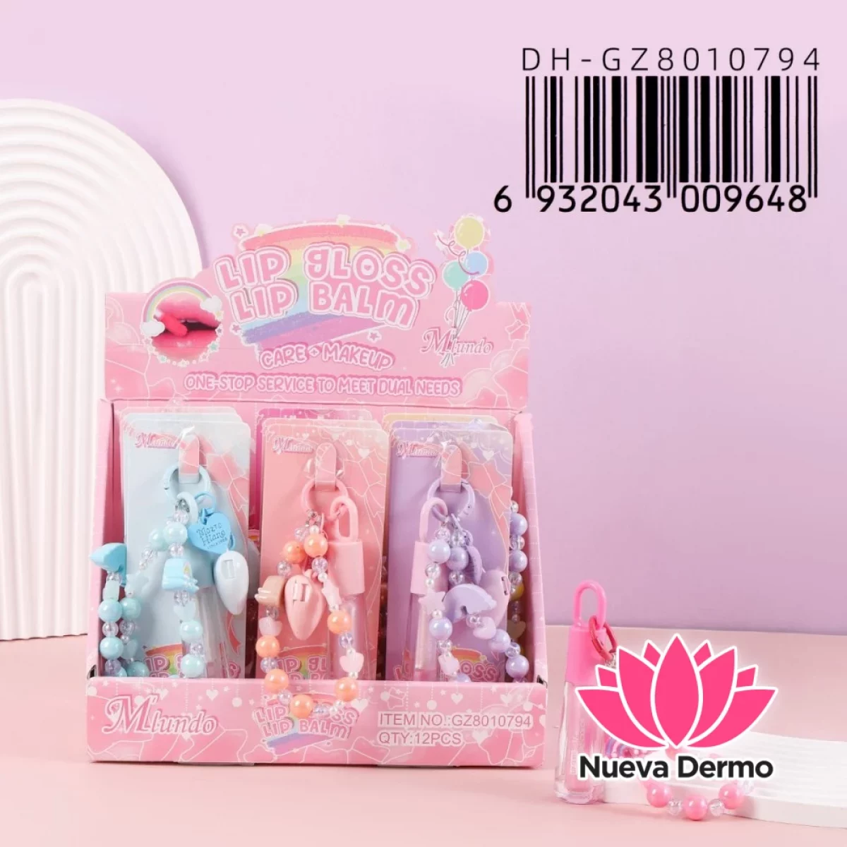 Brillo Labial Y Bálsamo Miundo Con Llavero De Cuentas DH-GZ8010794/009648 MIUNDO
