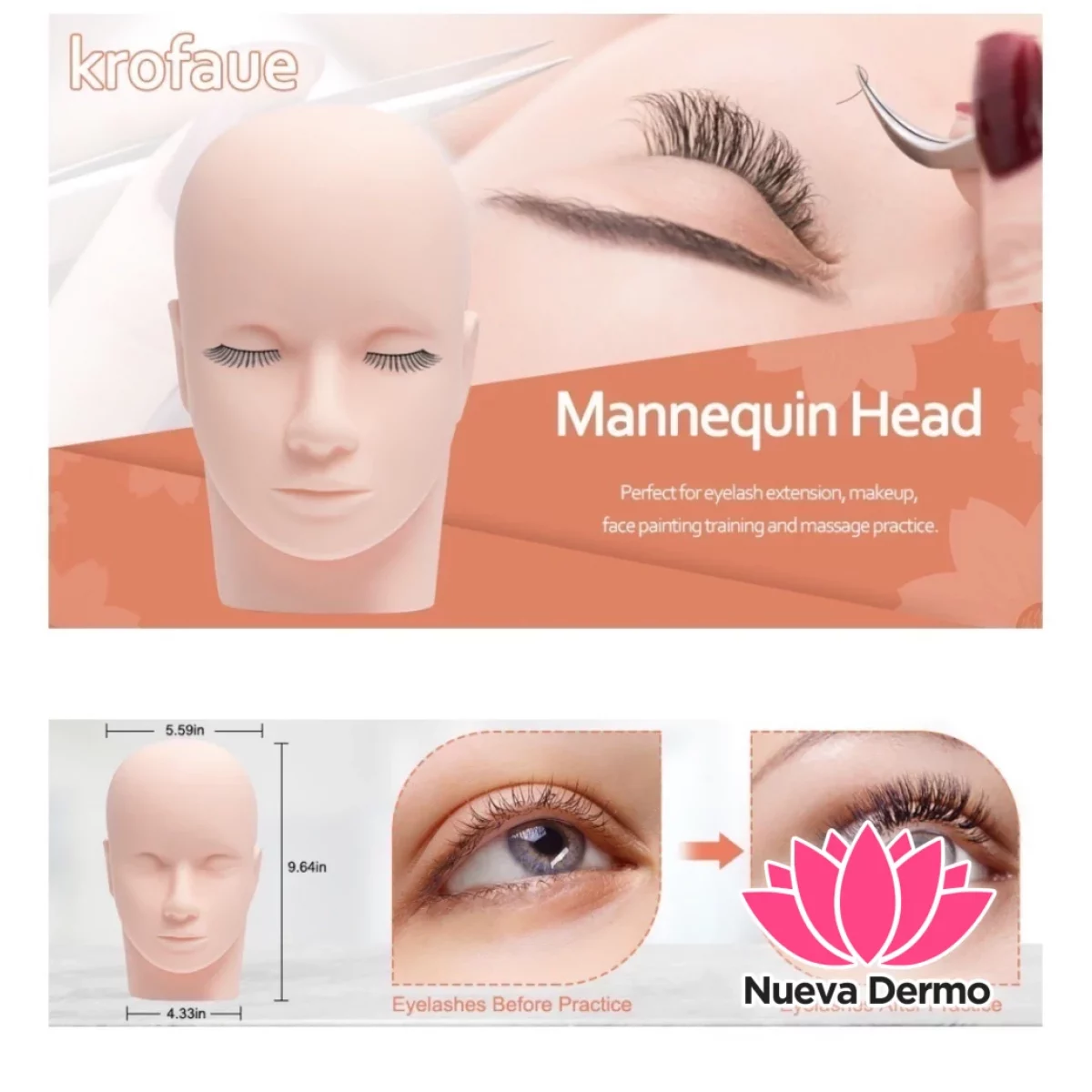 Cabeza Silicona para Practicar (Pestaña/Maquillaje)