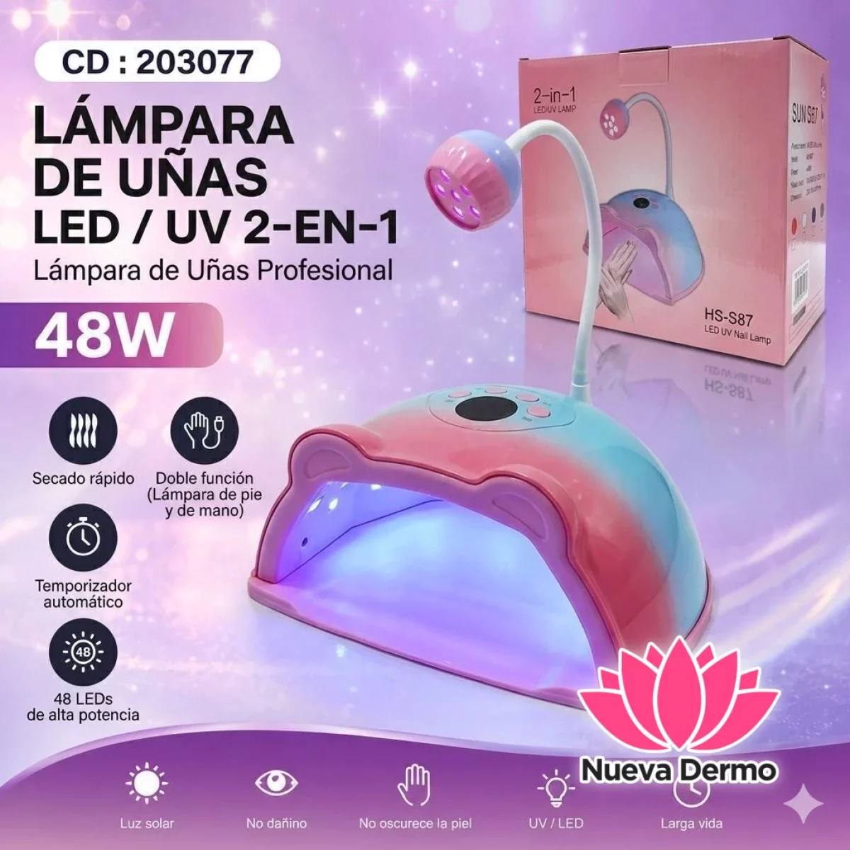 CABINA LAMPARA DE UÑAS OSITO CON FLOR 2 EN 1 DE 48W CD: 203077