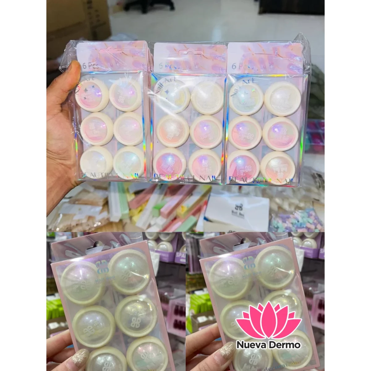 CAJA X 6 POLVO EFECTO AURORA PARA DECORACIÓN UÑAS