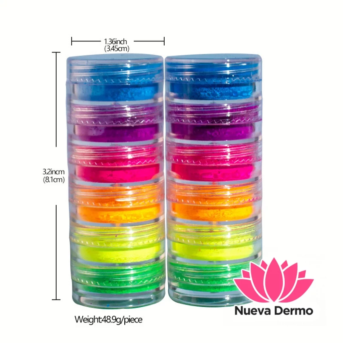 Caja x6u Polvo decoracion uñas torre neon
