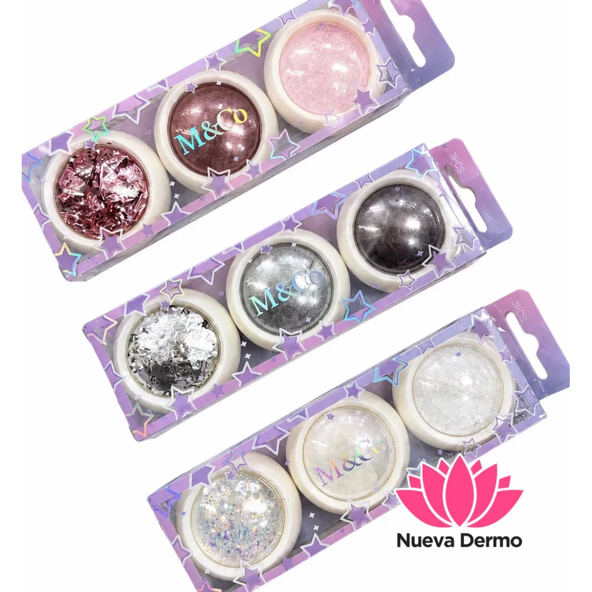 Cajita x3 polvos decoración para uñas glitter + ojo de gato #PKY-B015-14