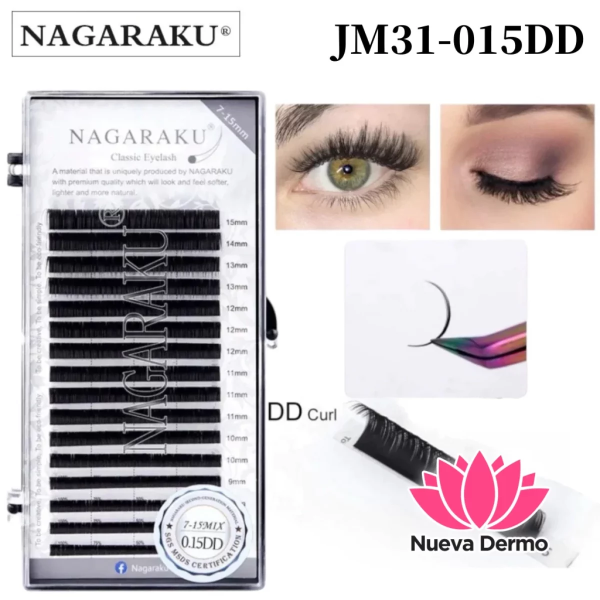 Classic Eyelash 0.015DD MIX 7-15MM Extensiones de Pestaña Clasicas Nagaraku Cd: JM31-015DD