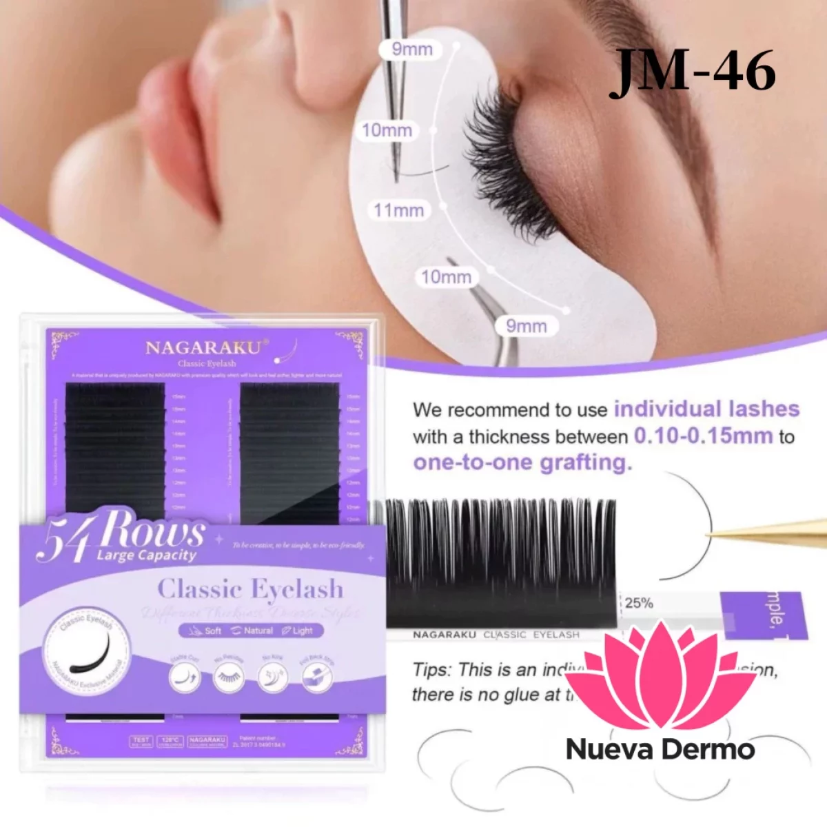 Classic Eyelash 54 Rows 0.07D 7-15MM Extensiones de Pestañas Clasicas Nagaraku Cd: Jm-46