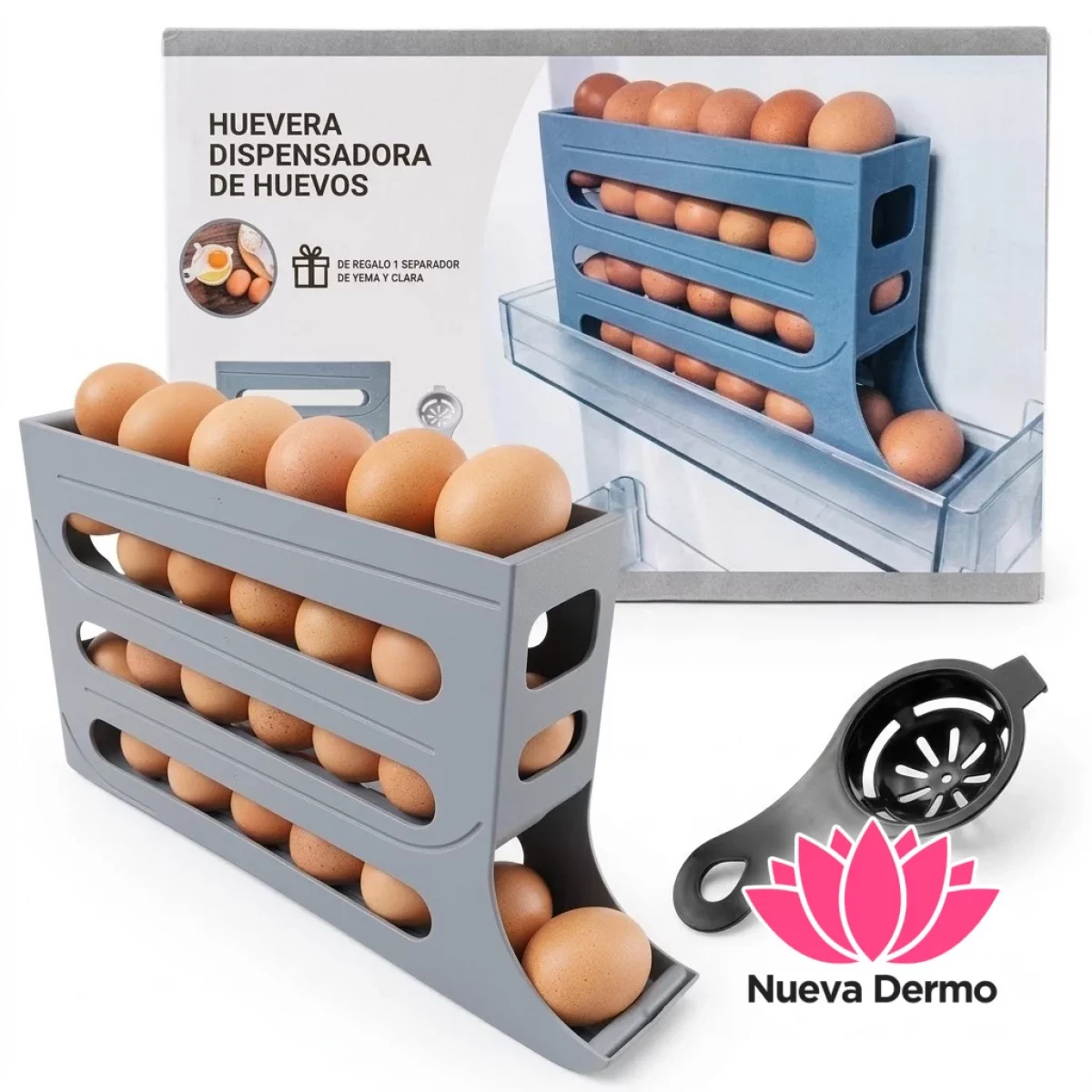 Contenedor De Huevos Rodante 3 Estantes De Plastico