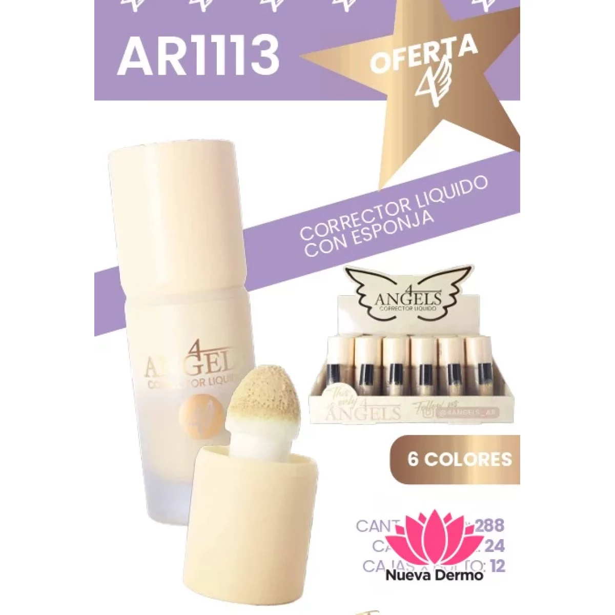 CORRECTOR LIQUIDO CON ESPONJA 4 Angels AR1113