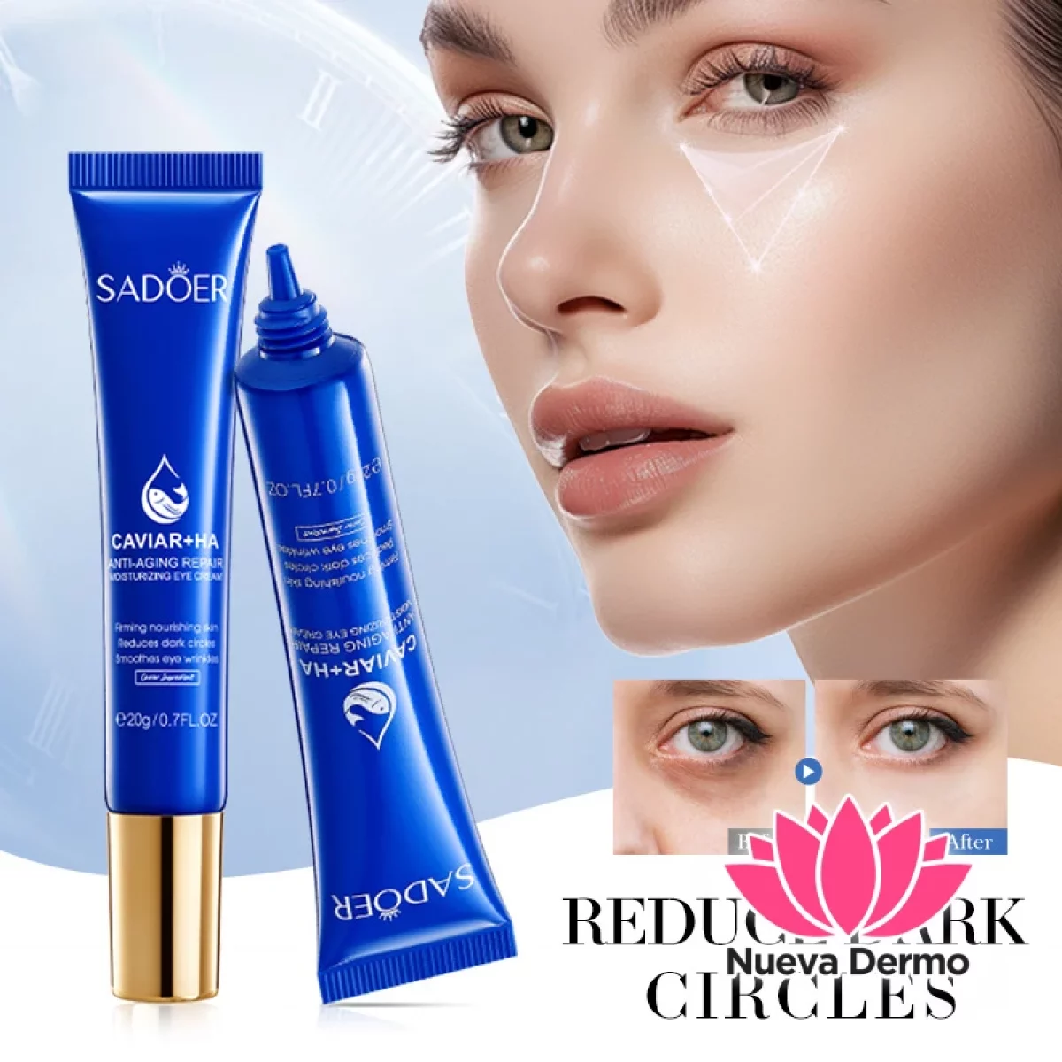 Crema Contorno de Ojos Caviar y Ácido Hialurónico Hidratante Antiarrugas 20G 19332
