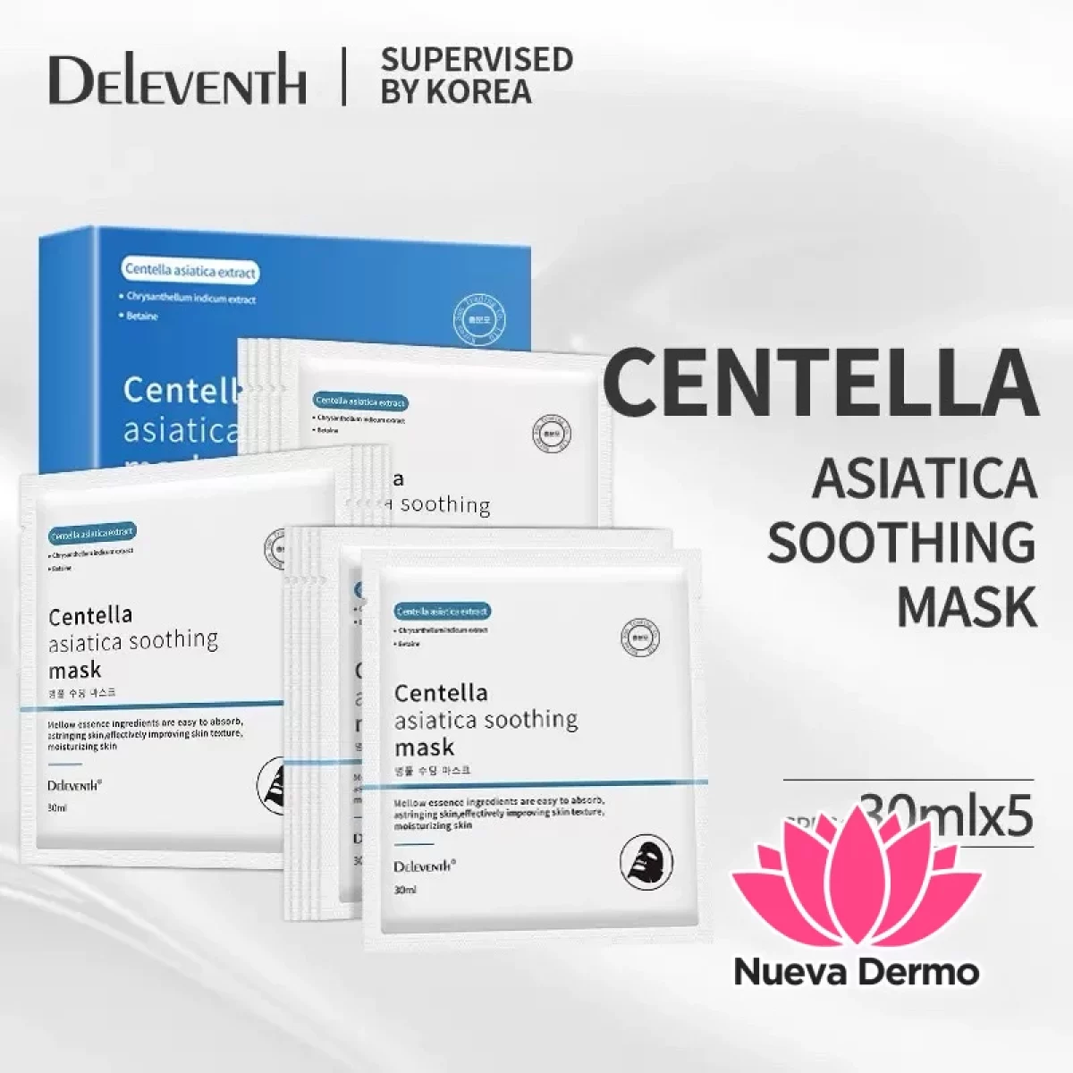 Deleventh mascarilla con extracto centella asiatica calmante hidratación profunda caja x5u #DL17 1095