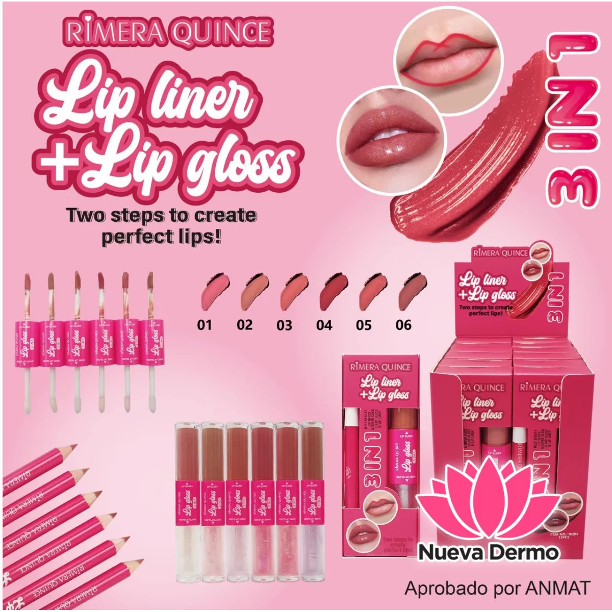 Delineador de Labios + Brillo Labial (3 en 1) RIMERA QUINCE RQ94/76320