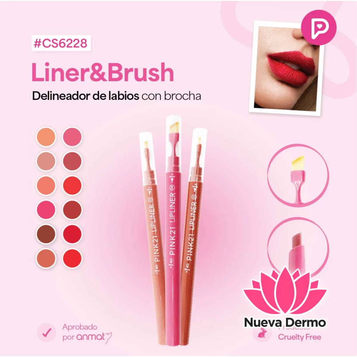 DELINEADOR DE LABIOS CON BROCHA PINK21 CS6228/88129
