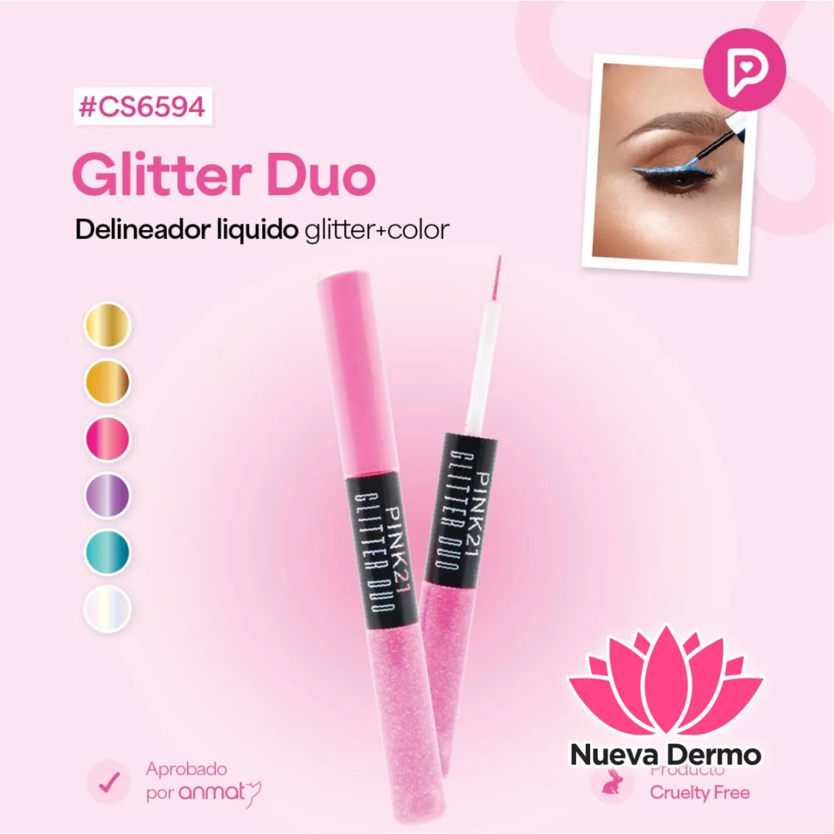 DELINEADOR LIQUIDO GLITTER+COLOR PINK21 CS6594/98050