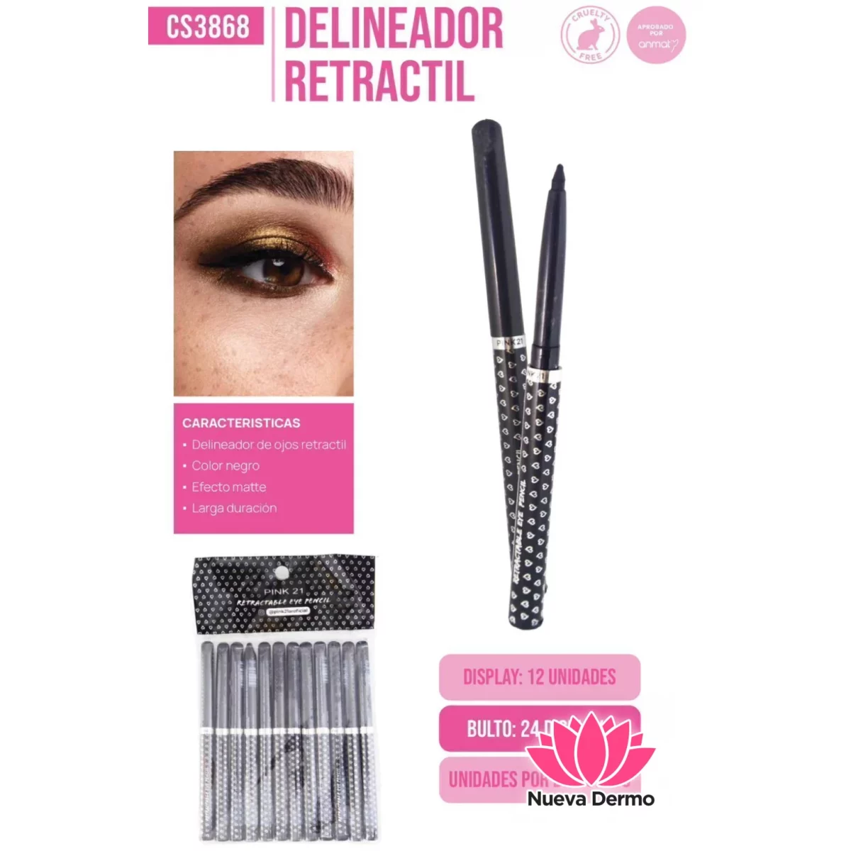 DELINEADOR RETRACTIL PINK21 PAQUETE X12 CD: CS3868