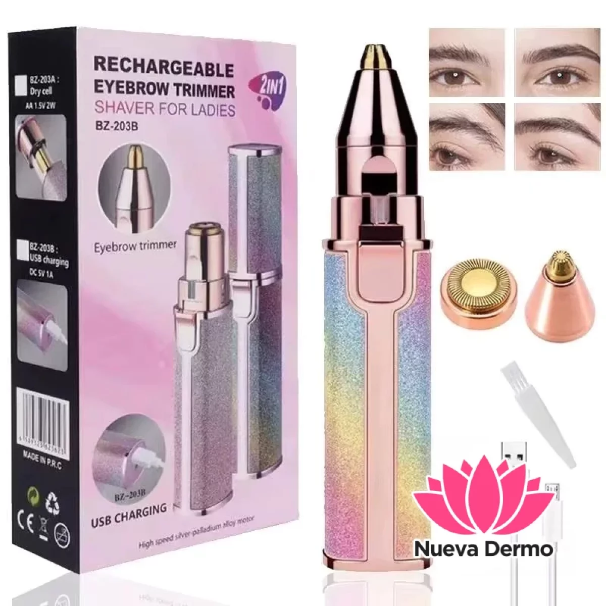 DEPILADORA FACIAL / CORPORAL 2 EN 1 USB CEJAS CD: BZ-203B