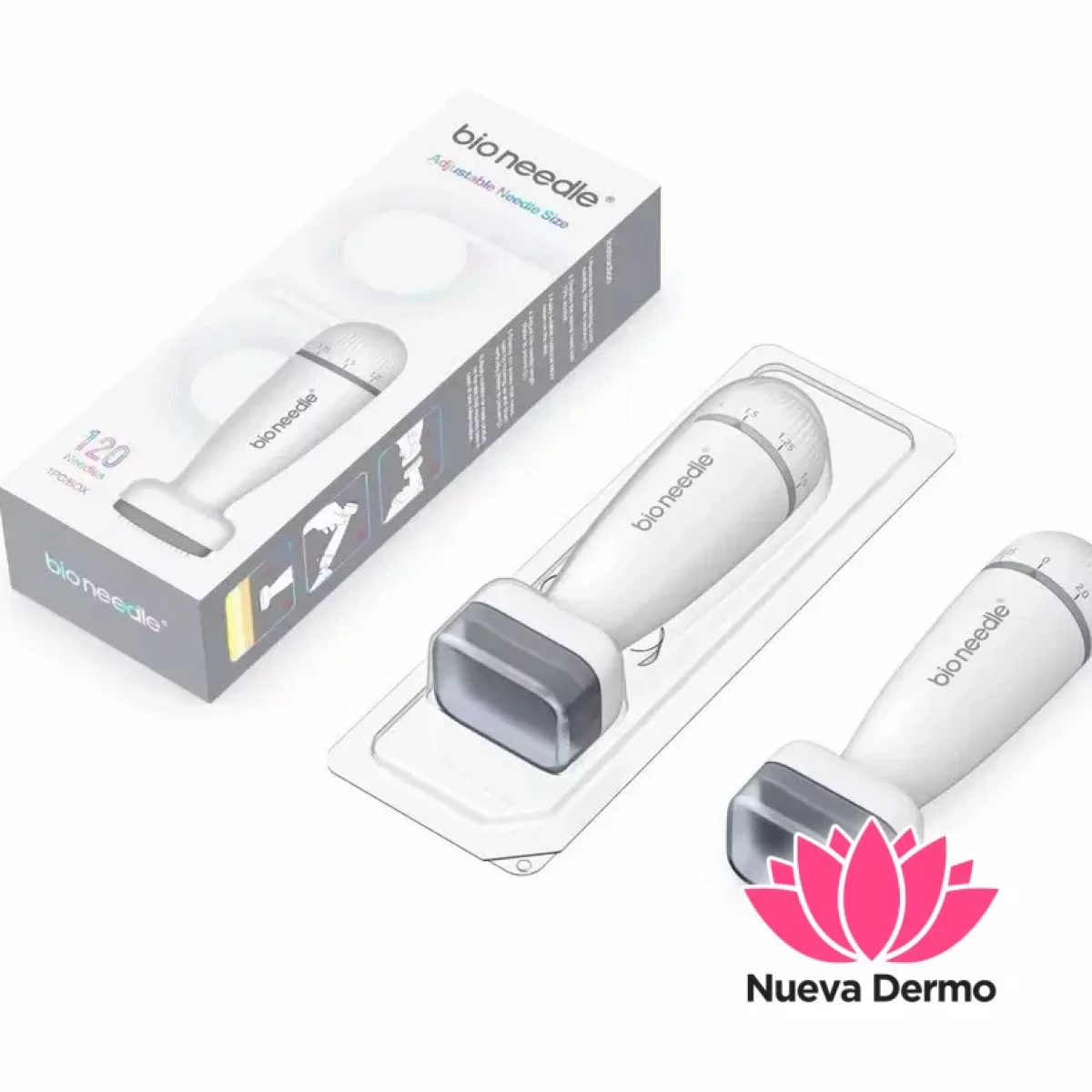 Dermaroller tamaño regulable 0-2.0mm 120 microagujas rinde 3 veces de uso Bioneedle