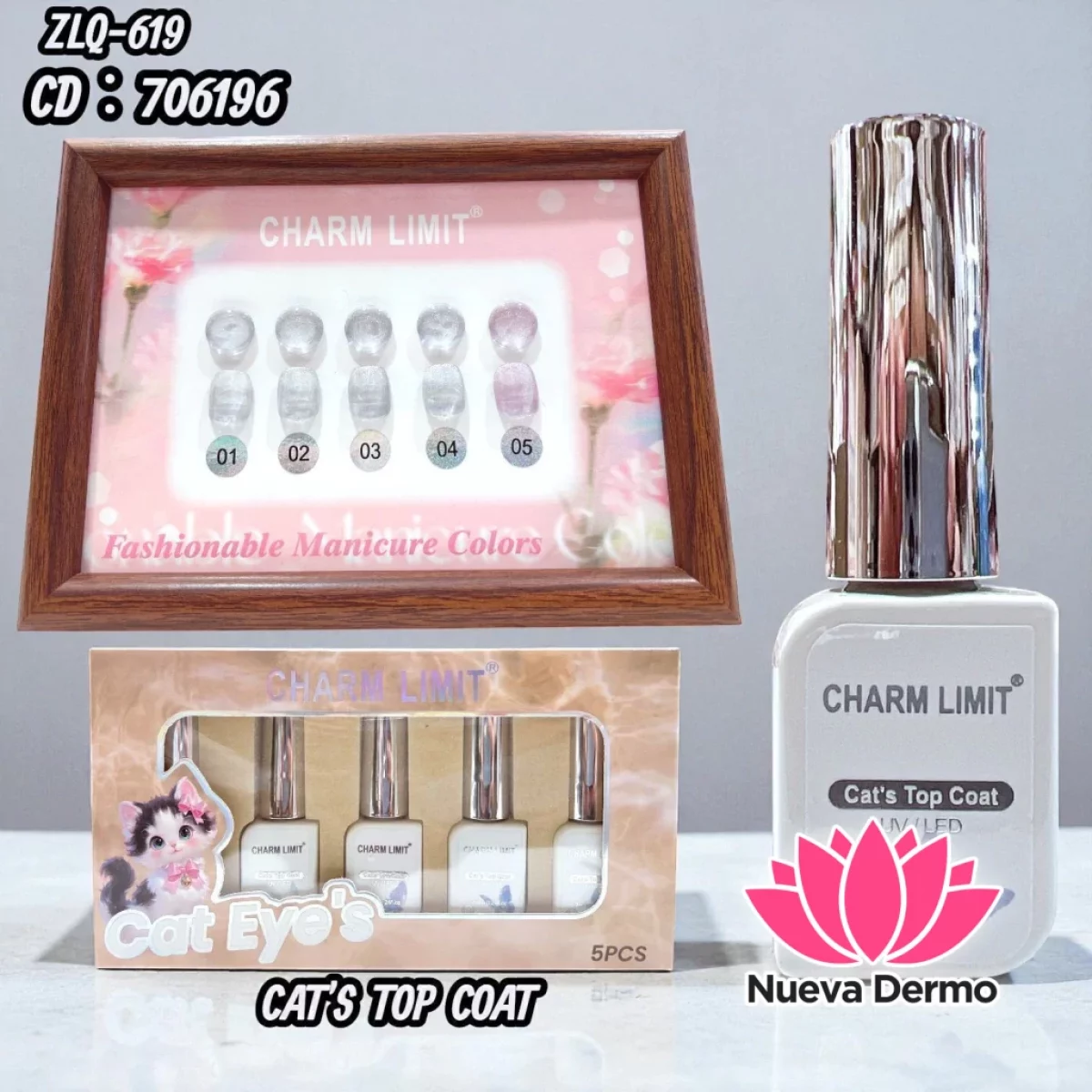 ESMALTE SEMI RED CAT TOP COAT CHARM LIMIT OJO DE GATO CAJA X 5U CD: 706196