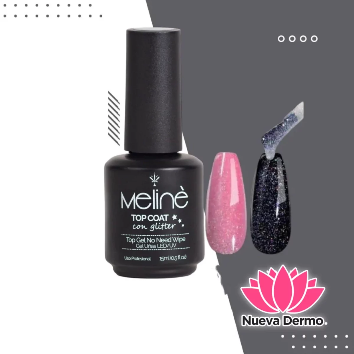 ESMALTE TOP COAT CON GLITTER SEMIPERMANENTE MELINE