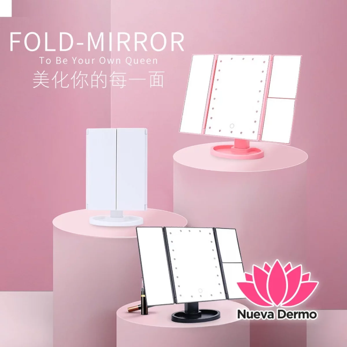 Espejo Tríptico para Maquillaje con Luz Led y Aumento Usb