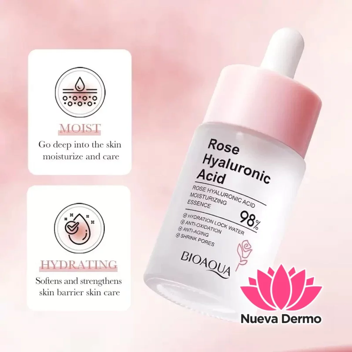 Essence serum moisturizing rose HYALURONIC acid 98%(Bioaqua)