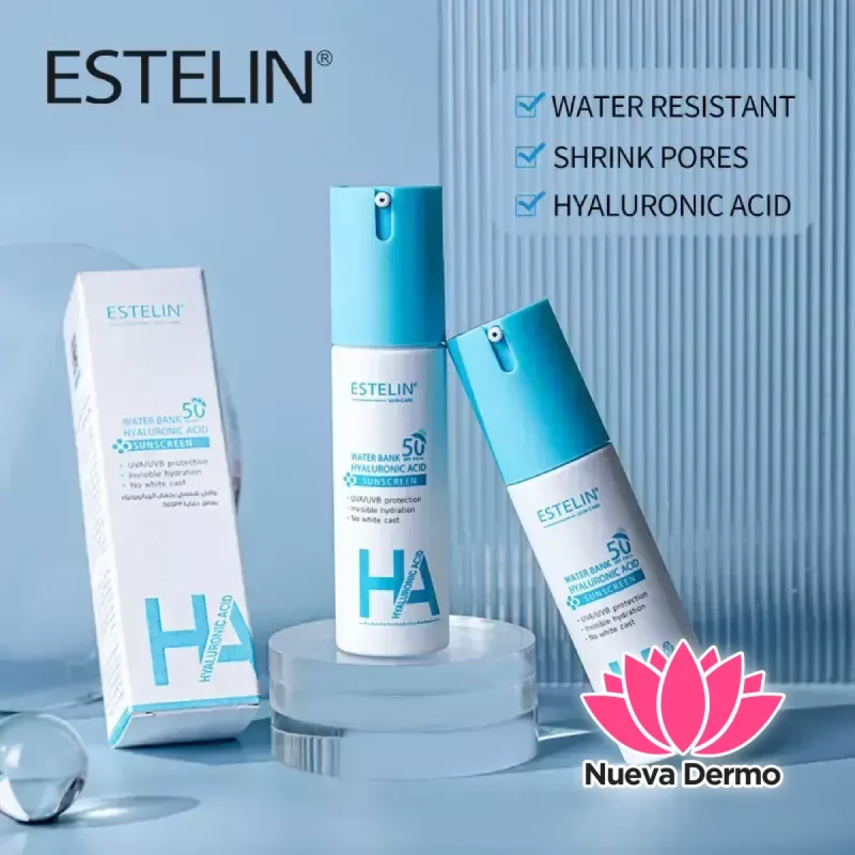 Estelin Water Bank Hyaluronic Acid Sunscreen Spf 50 Pa+++ UVA/UVB Protection