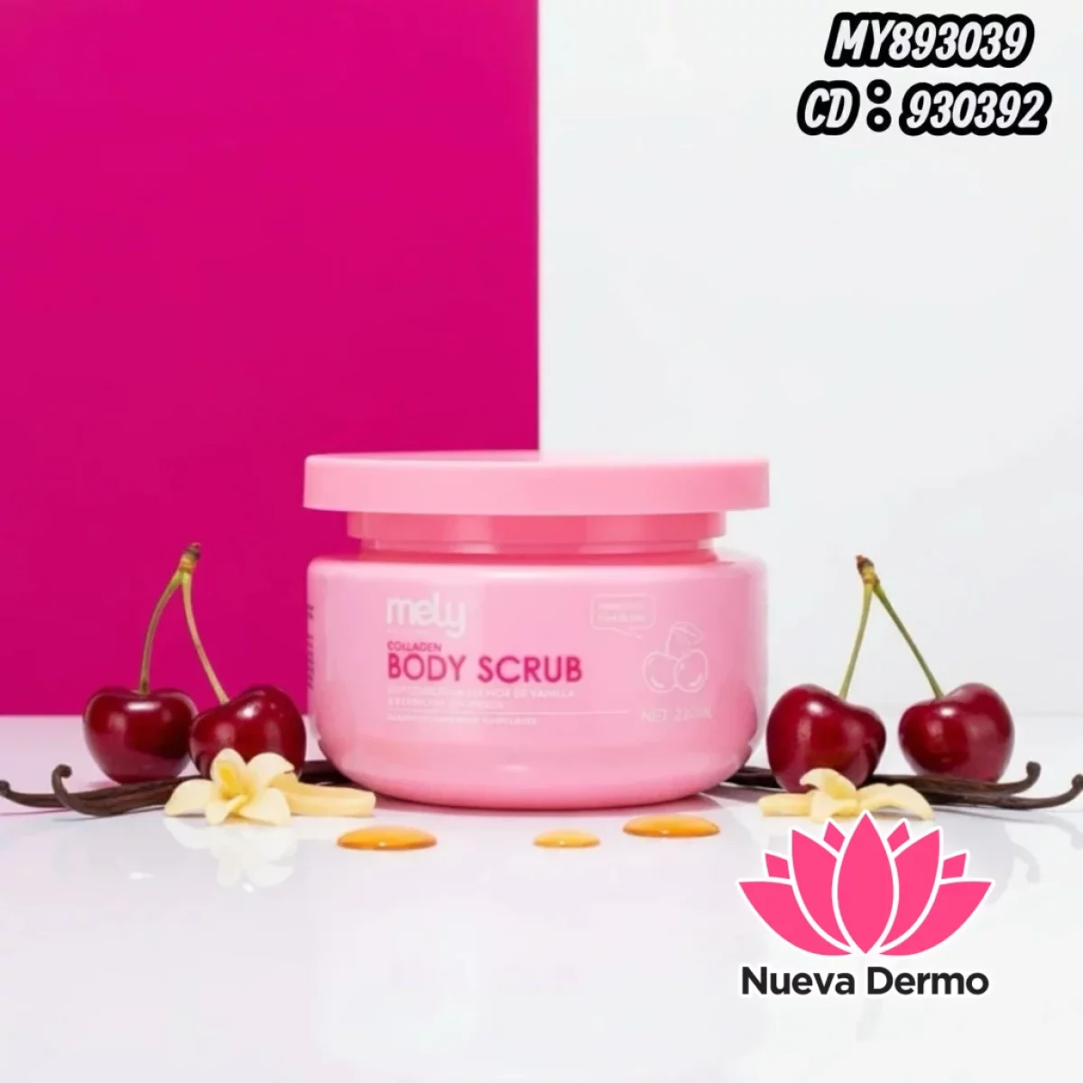 EXFOLIANTE CORPORAL MELY CON COLAGENO ESCENCIA DE VAINILLA Y EXT. DE CEREZA CD:930392