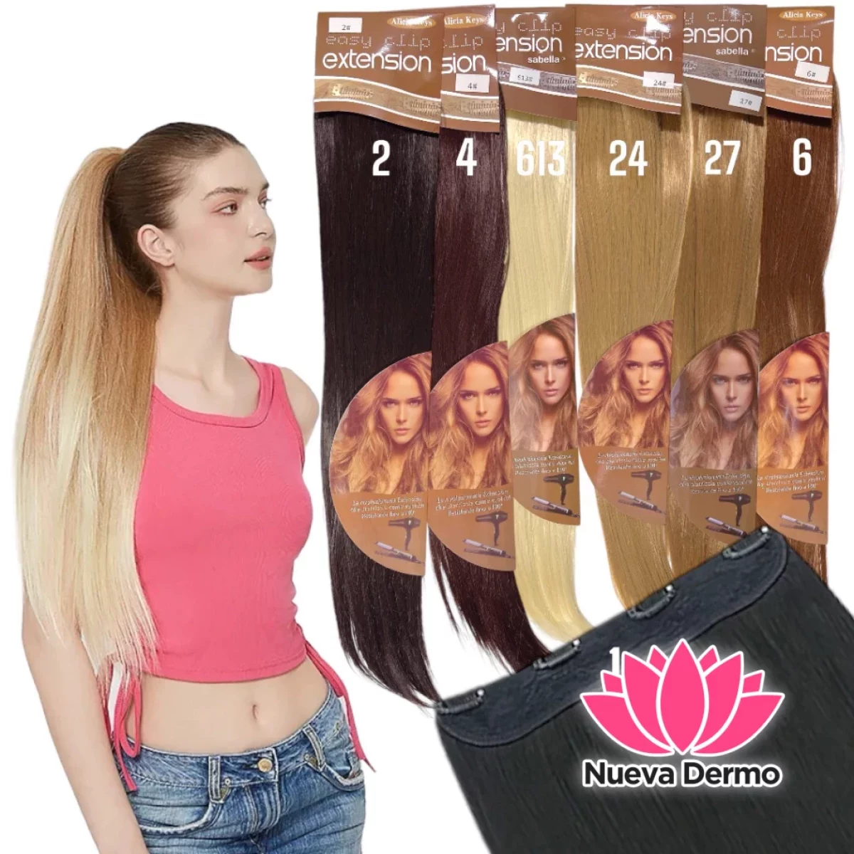 EXTENSIONES CORTINA PELO LACIO CON CLIPS VARIOS TORNO