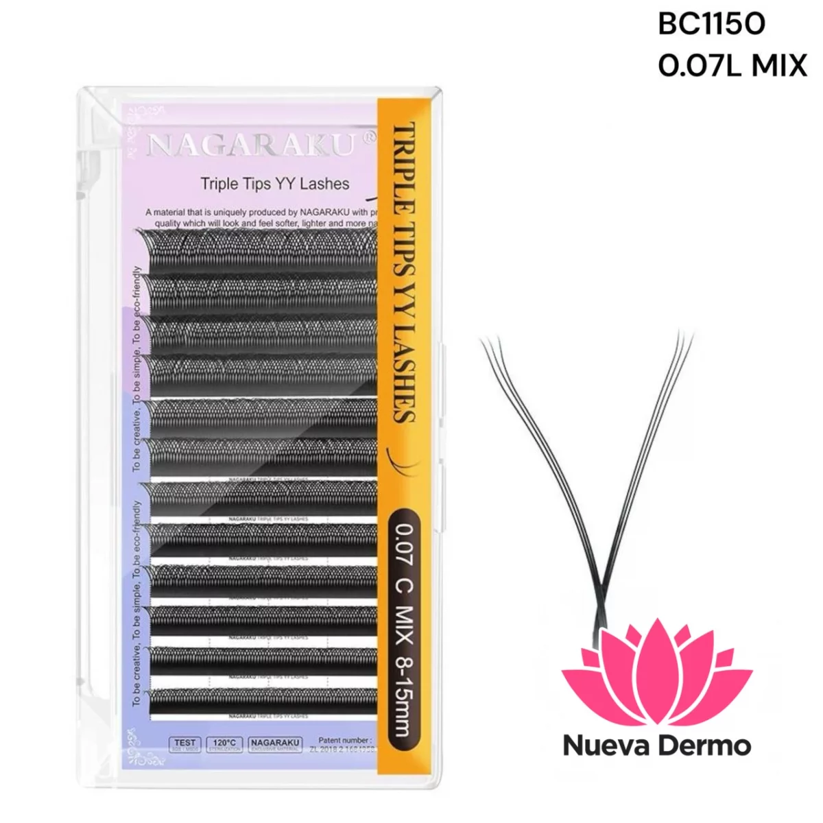 Extensiones de Pestañas Tecnologicas 2D Triple Tips Yyy Nagaraku 0.07L MIX BC1150