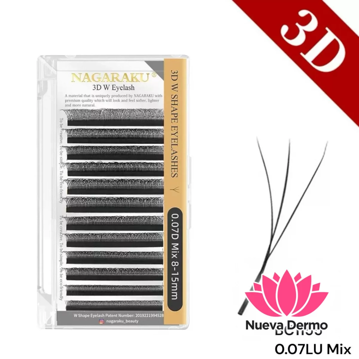 Extensiones de Pestañas Tecnologicas 3D W Nagaraku 0.07LU MIX BC1155