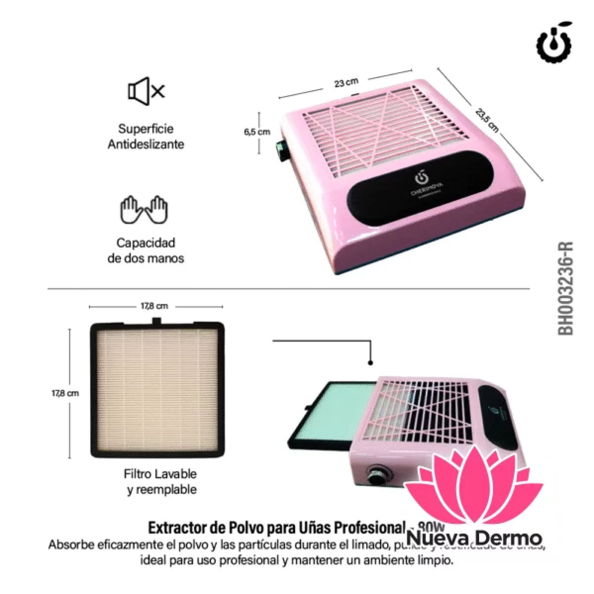 Extractor de polvo 80w BLANCO Y ROSA Cherimoya BH003236