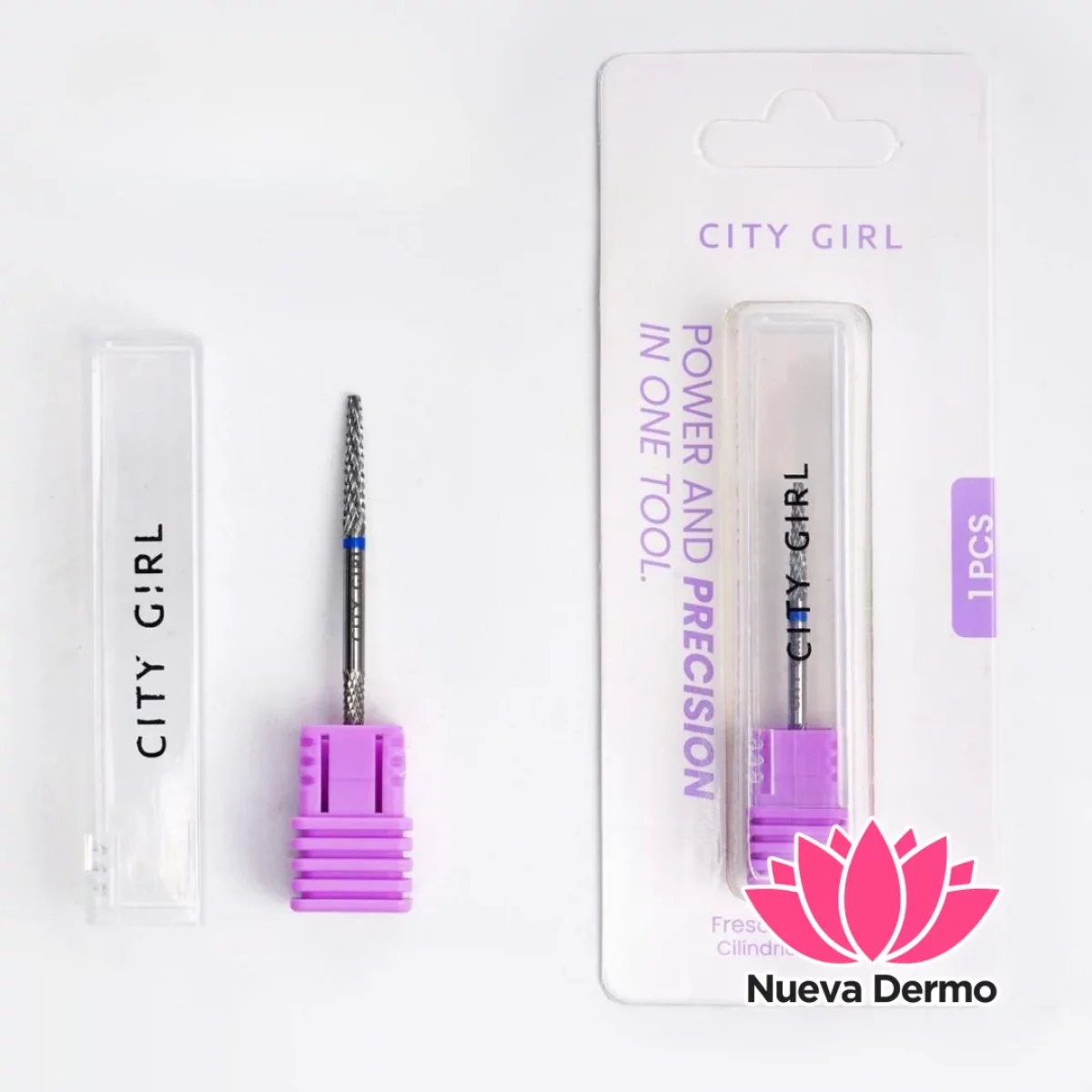 FRESA DOBLE PUNTA CILÍNDRICA + AGUJA DE CARBURO CINTA AZUL – CITY GIRL