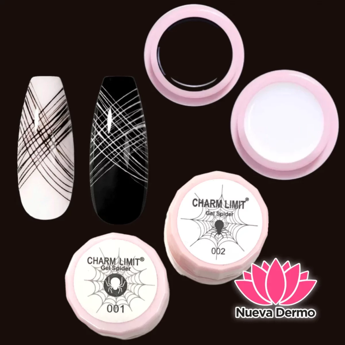 GEL SPIDER PARA DECORACION DE UÑAS CHARNMLIMIT COLOR BLANCO y NEGRO
