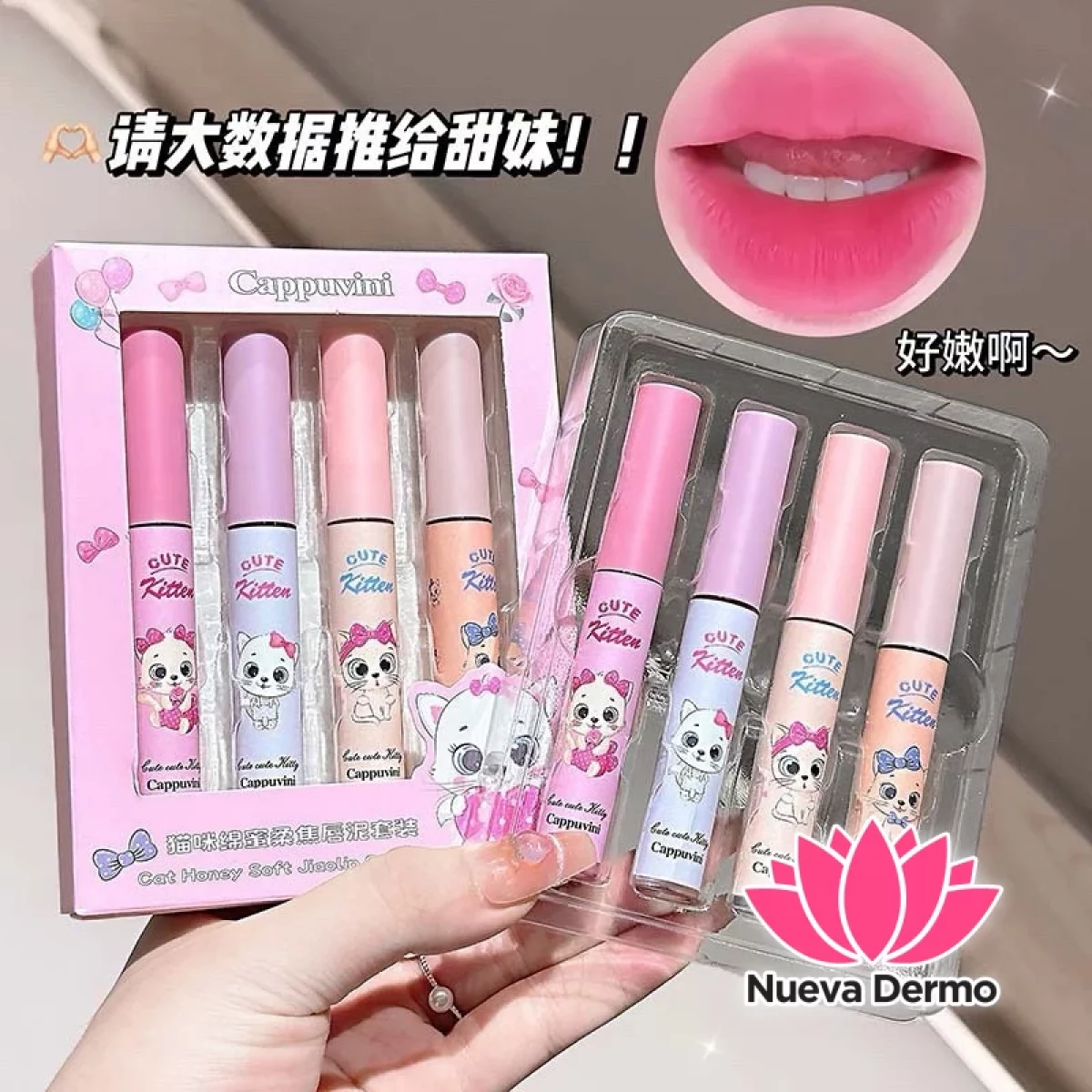 Kit cajita x4u Labial Matte Gatitos Cappuvini #JUN-CP340