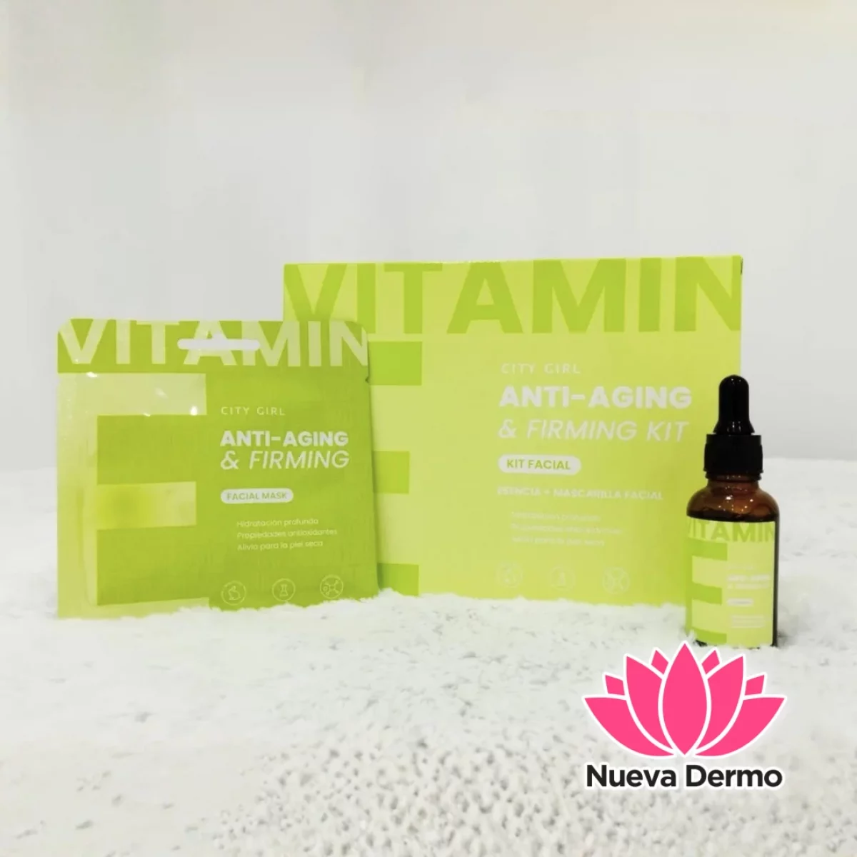 KIT DE 5 MASCARILLAS + SERUM FACIAL ANTI AGING VITAMINA E