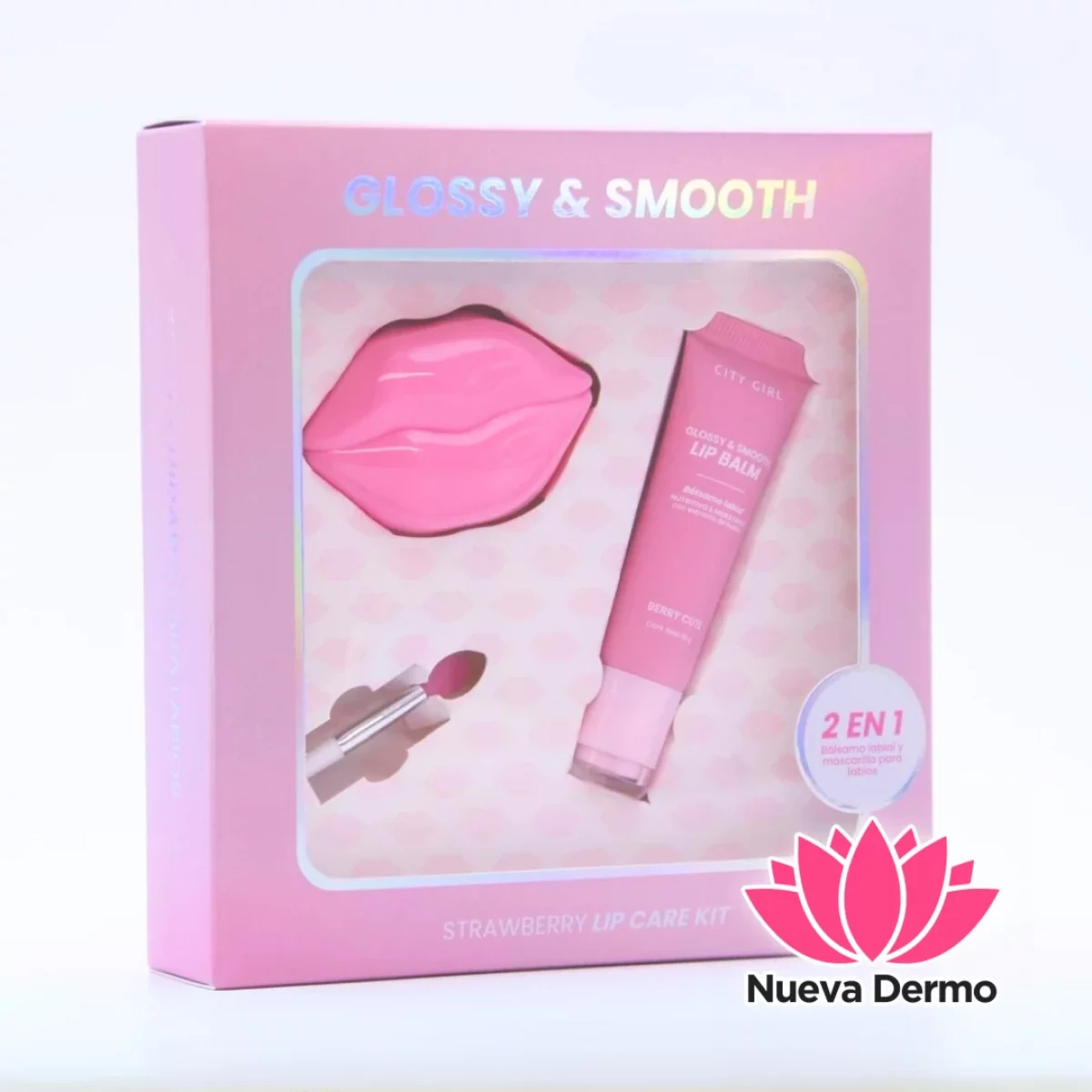 KIT DE CUIDADO PARA LABIOS DE FRUTILLA – MASCARILLA + BÁLSAMO CITY GIRL