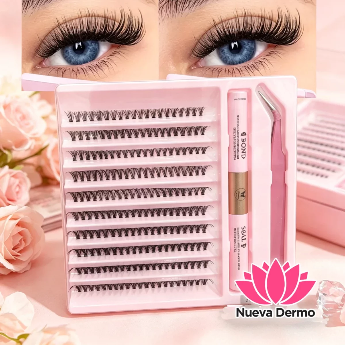Kit de Pestañas Cluster con Pinza y Pegamento 30DMIX