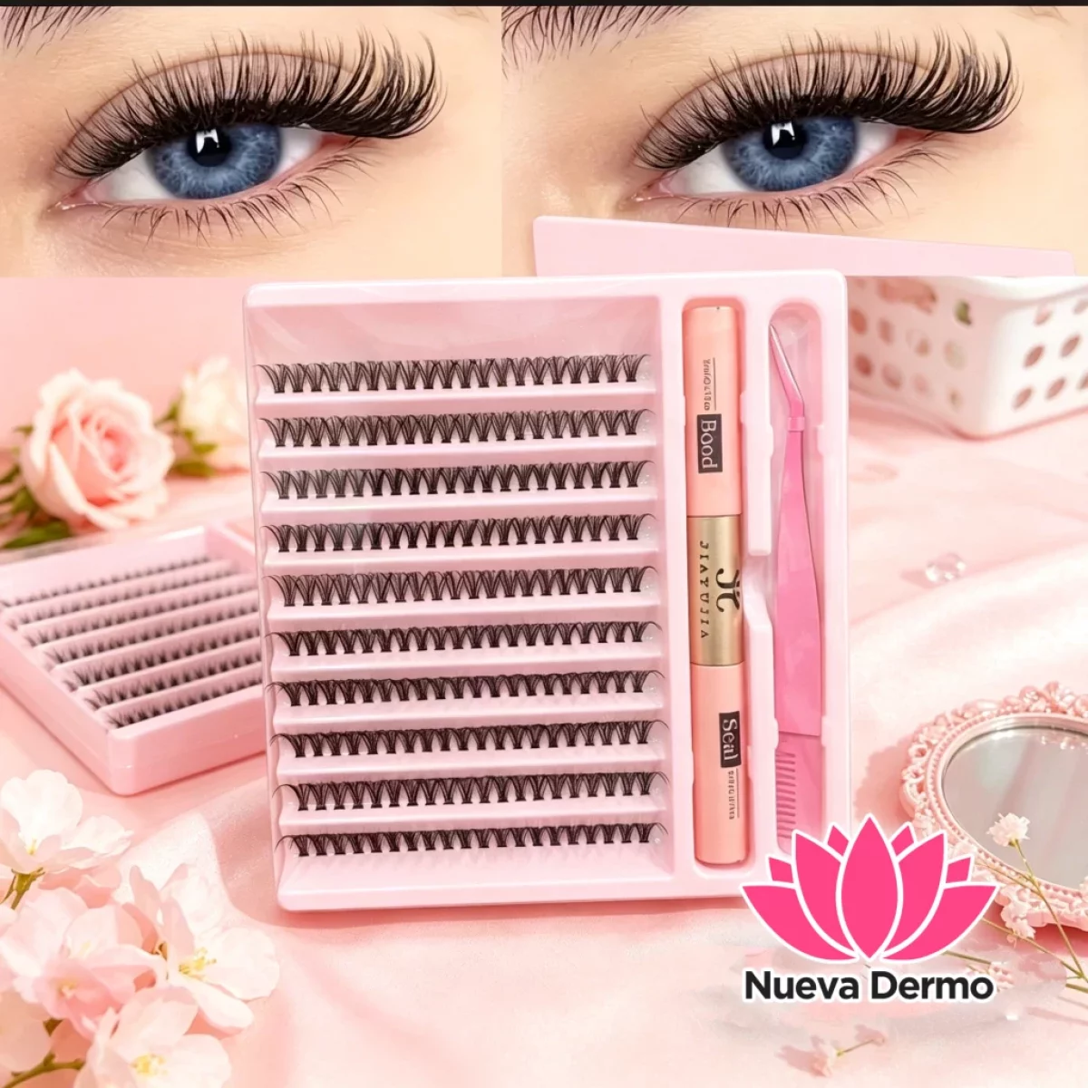 Kit de Pestañas Cluster con Pinza y Pegamento