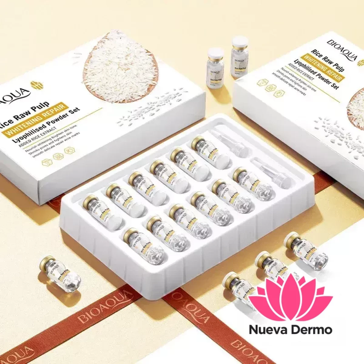 Kit De Polvo Liofilizado Reparado y blanqueado con Pulpa Cruda De Arroz Bioaqua