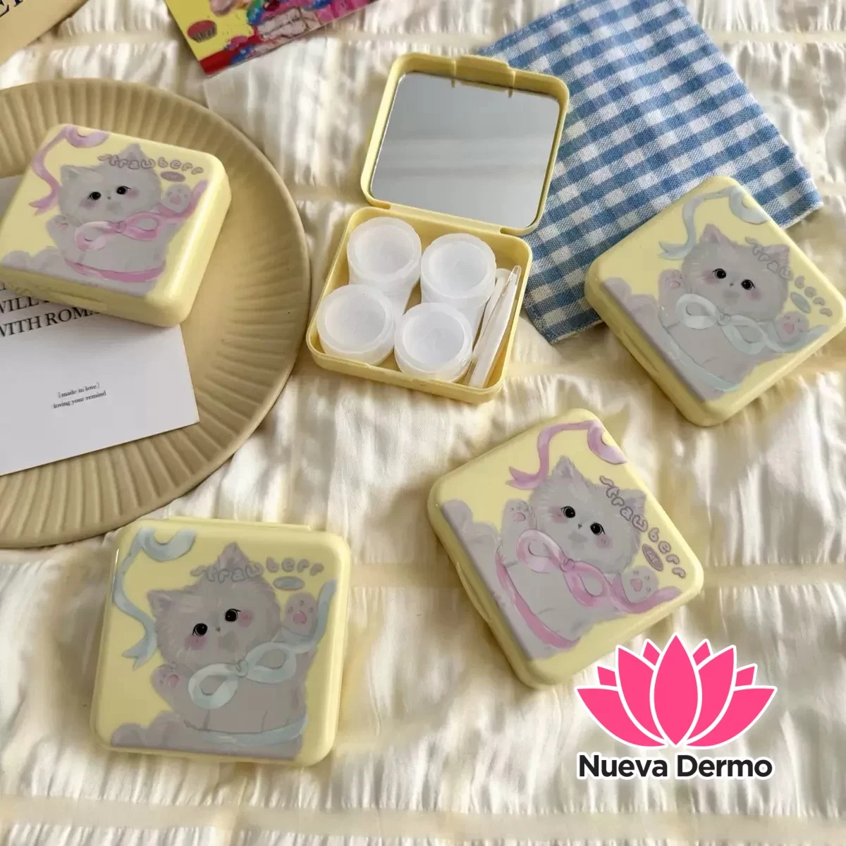 Kit Estuche doble con herramientas y espejo gatito #JUN-MT11