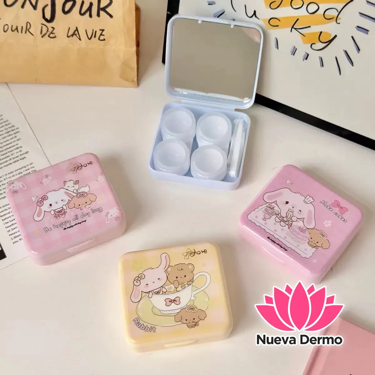 Kit Estuche porta lentes doble con herramientas cute #JUN-MT08