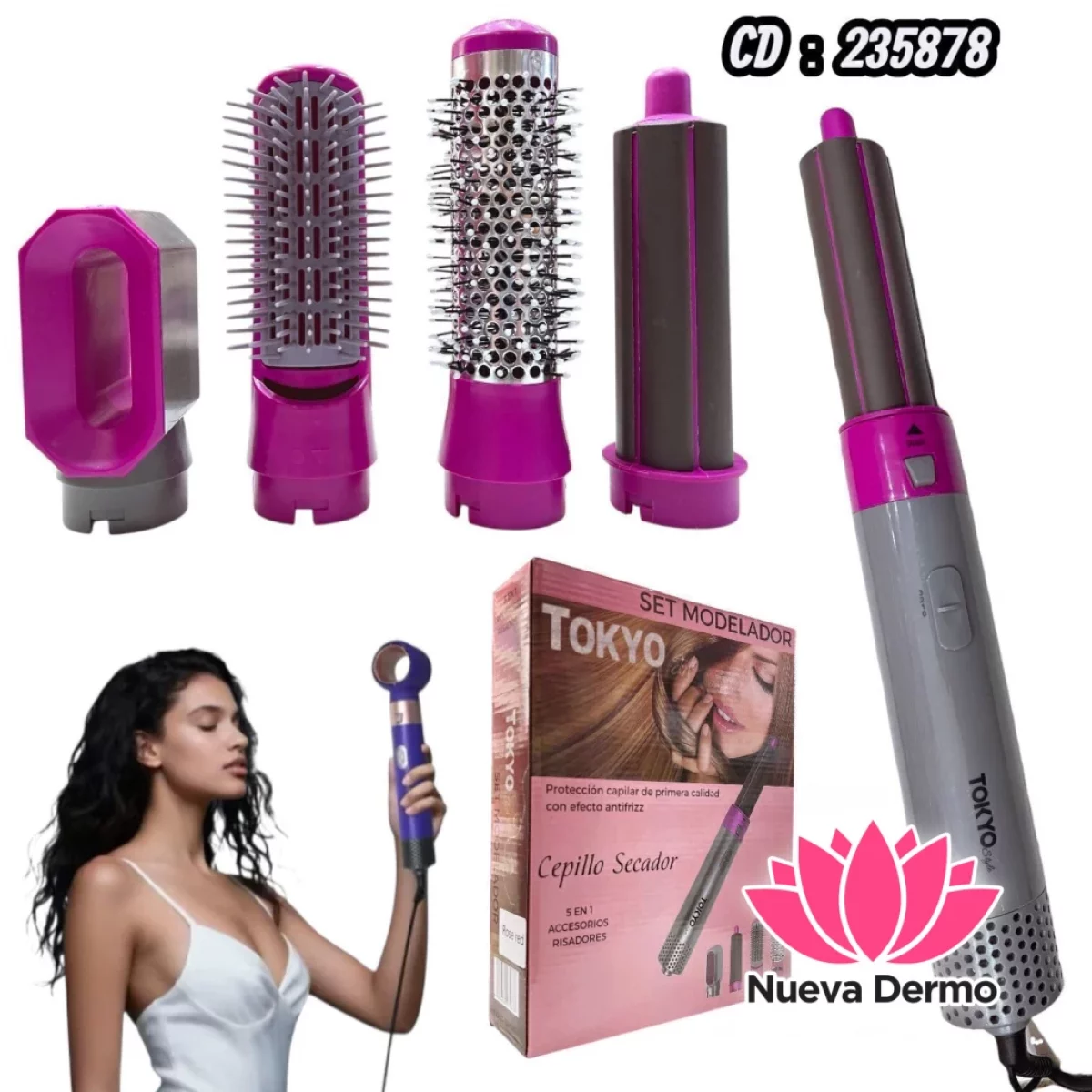 KIT MOLDEADOR 5 EN 1 SECADOR DE PELO CEPILLO ELECTRONICO CD: 235878